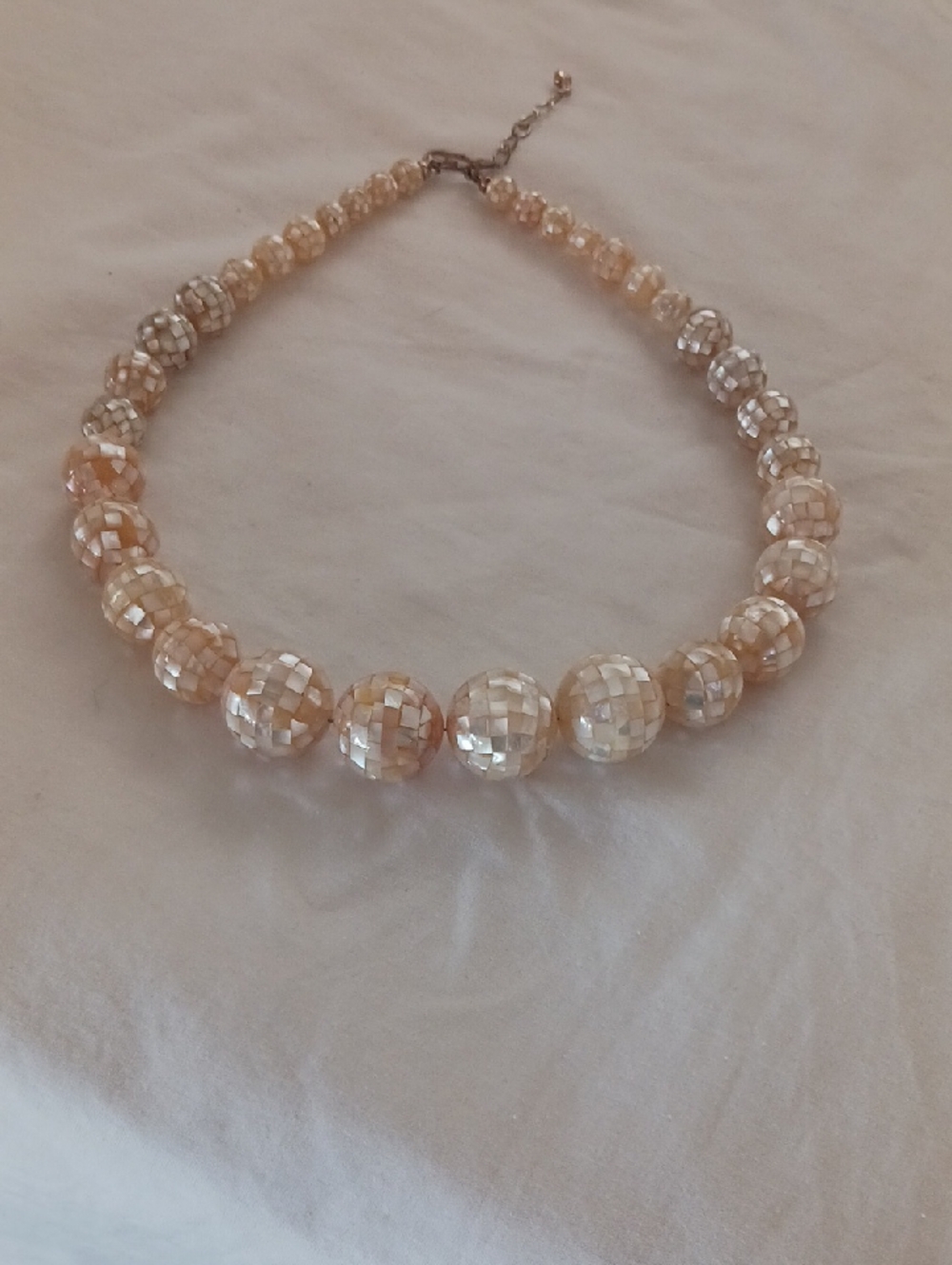 Source Unknown Peach and Ivory Mosaic Bead Necklace